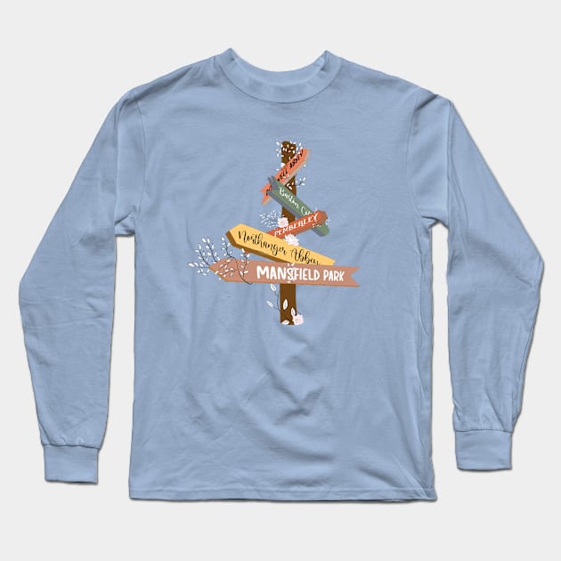 Classic Novel Street Sign - Jane Austen Long Sleeve T-Shirt by The Lily and The Lark